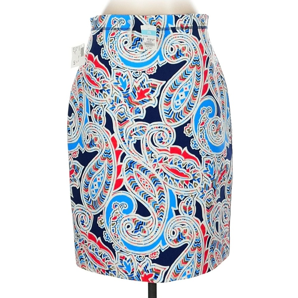 J. McLaughlin Halle Skirt Small Navy Coral Blue Paisley Print Career